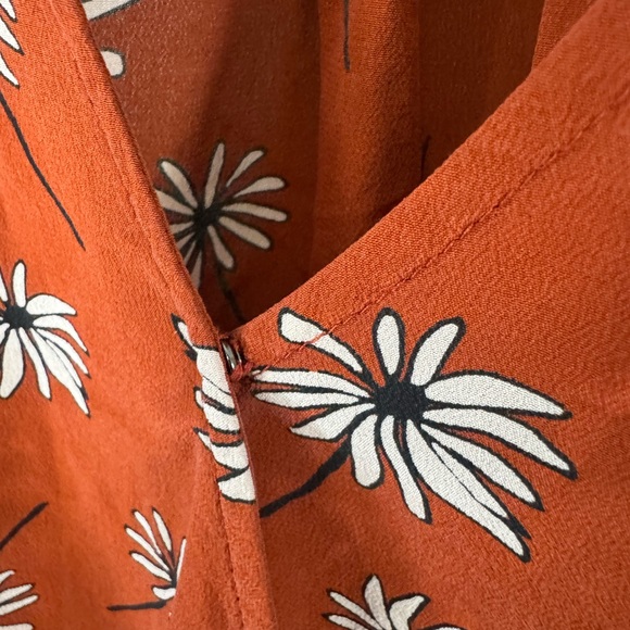 Madewell Silk Tie Front Wrap Blouse Top Medium Rust Orange Floral 3/4 Sleeve - Picture 4 of 7